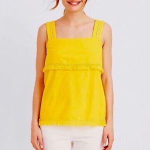 J. Crew Yellow Fringe Ruffle Tassel Cotton Tank Top Shirt Size Small